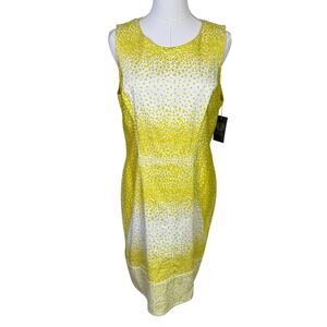 Vince Camuto Speckled Sleeveless Yellow Sheath Dress US Womens 12 New
